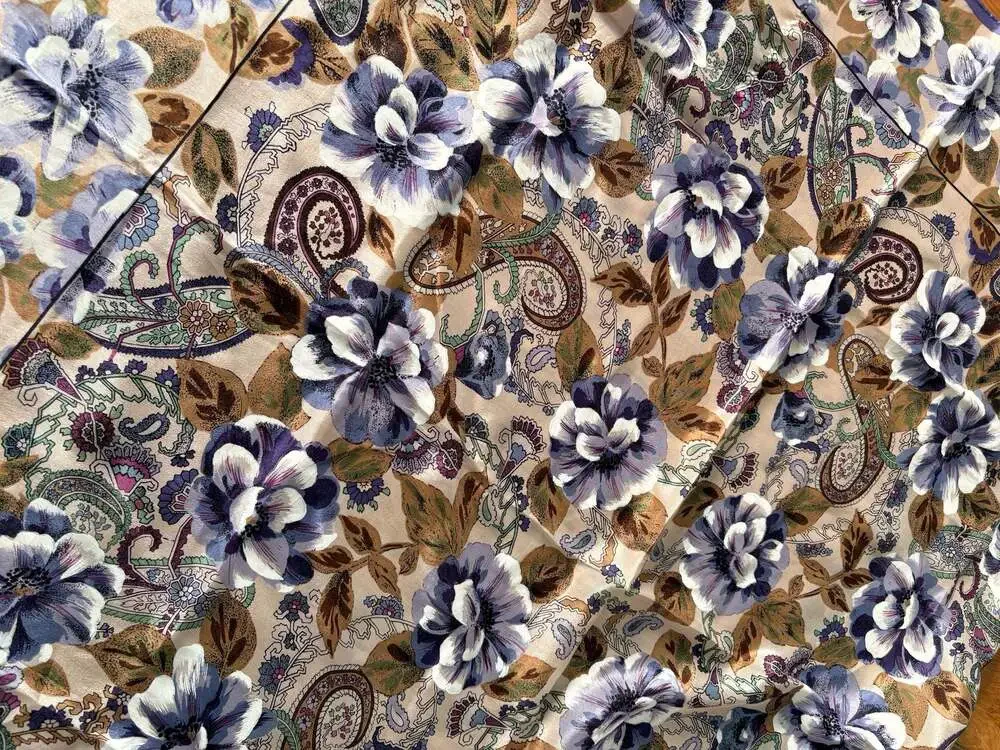 Vintage Oscar de la Renta 100% Silk Blue Floral Square Scarf Made in Japan